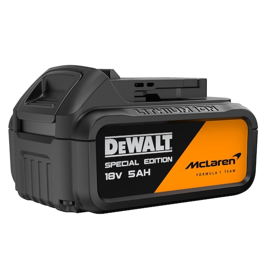 DeWalt 18V 5Ah lithium-ion battery for power tools, McLaren edition, extended runtime for professionals.