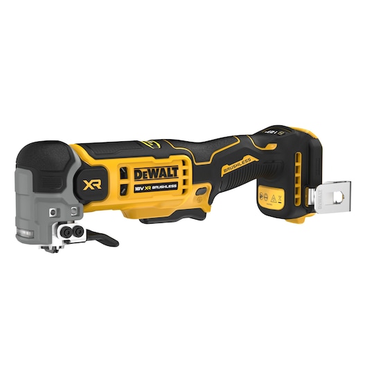 DEWALT 18V XR brushless oscillating tool with black and yellow design, suitable for precise cutting tasks.