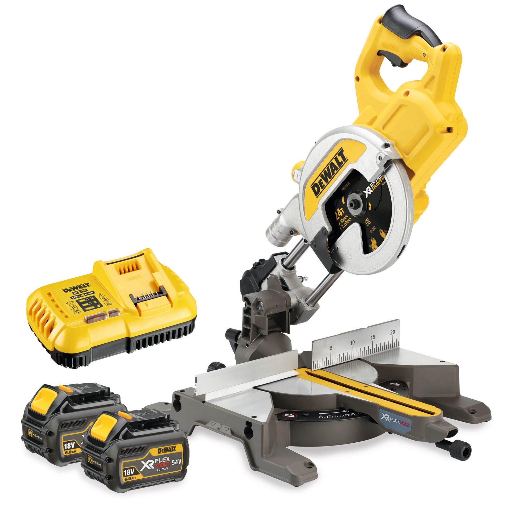 54V XR FLEXVOLT 216mm Mitre Saw 2 X 6Ah DEWALT