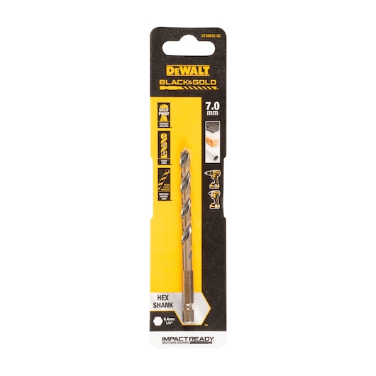Black and Gold  Impact Ready Hex Shank Drill bit packaging 7.0 mm
