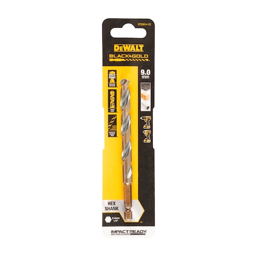 Black and Gold  Impact Ready Hex Shank Drill bit packaging 9.0 mm