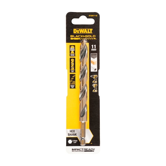 Black and Gold  Impact Ready Hex Shank Drill bit packaging 11 mm