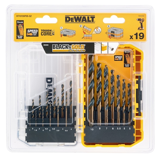 19pc Black&Gold Metal Drilling Set in Pack